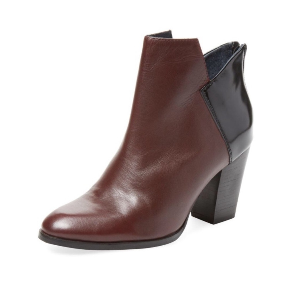 Box Leather Ankle Booties in Oxblood